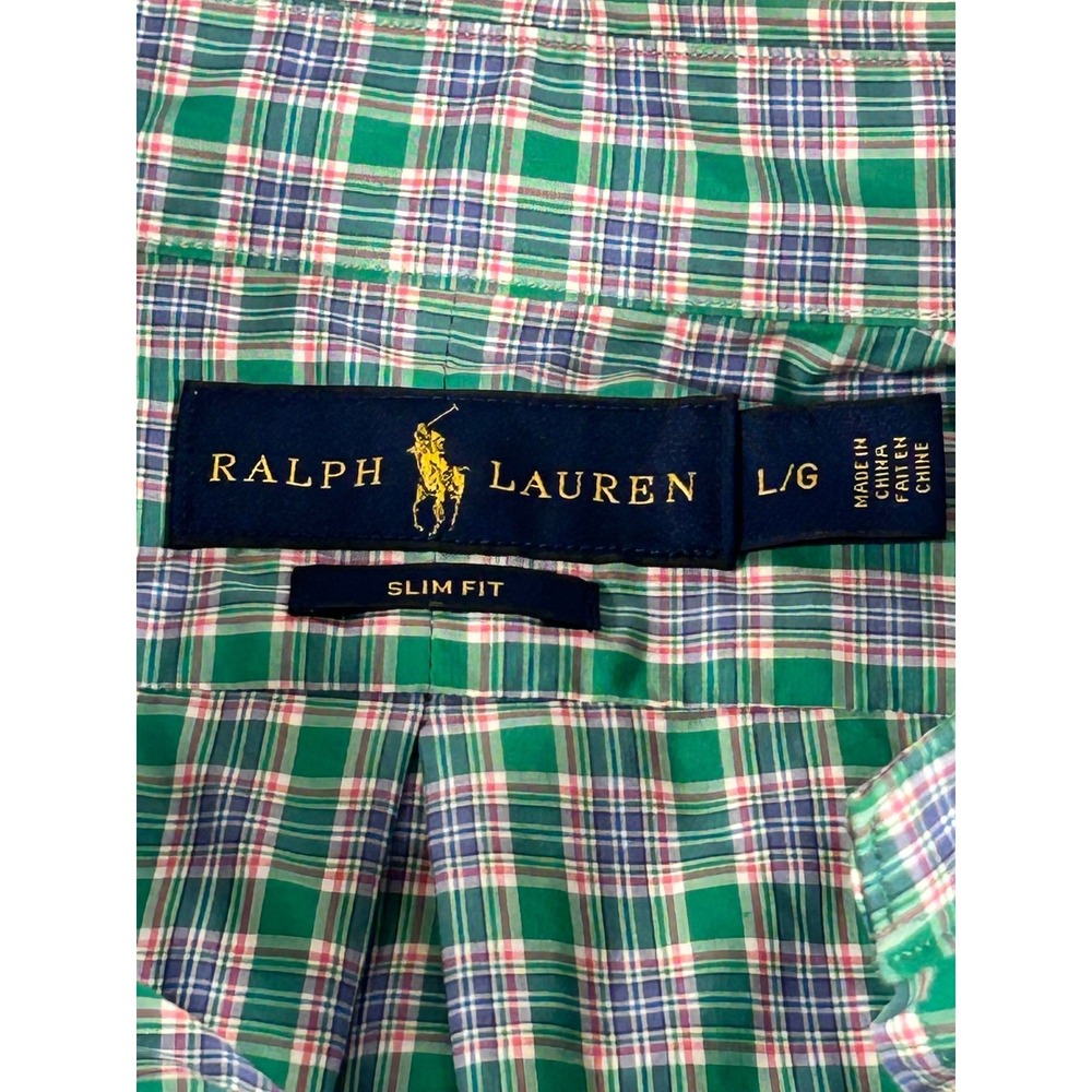 Ralph Lauren Slim Fit Plaid Button Down Shirt Mens Large Green Blue Multi Color - Picture 3 of 6